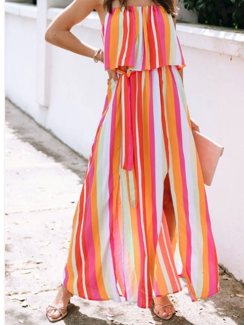 NWT FAROS Women’s Multicolor Striped Adjustable Tie Straps. Vibrant Pink & Orang